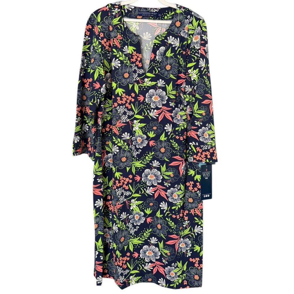 Katherine Way Vero Beach Tunic Dress 247 Women's 2X Harper Navy Pistachio NWT